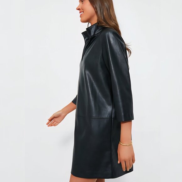 New! Tuckernuck - M - Black Leather Clifton Mini Dress - Picture 1 of 13